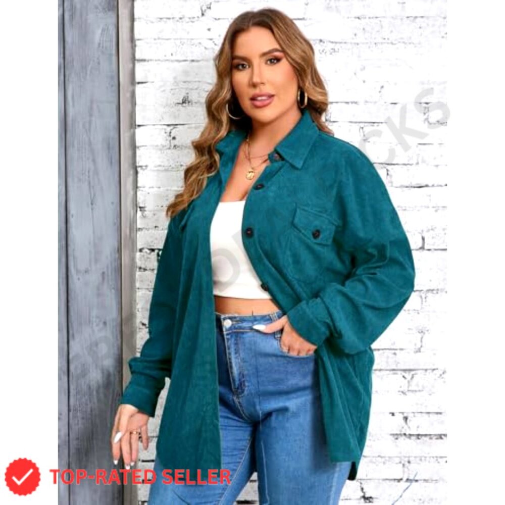 Plus Size Corduroy Shacket Jacket Button Down Ove… - image 4